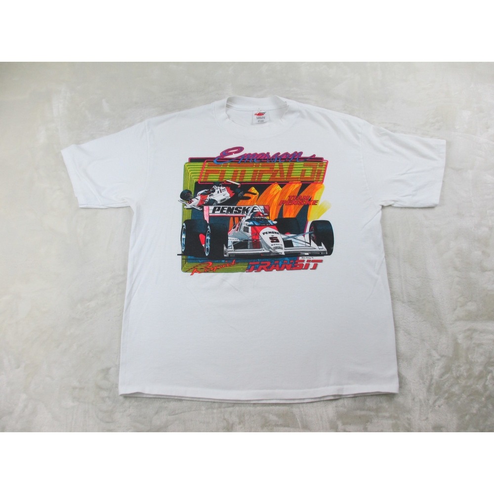 VINTAGE Emerson Fittipaldi Shirt Mens Extra Large White Rapid Transit Racing 91*